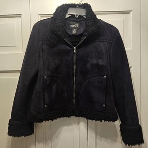 Rue21 Junior's M Black Faux Suede Jacket with Fur Accents